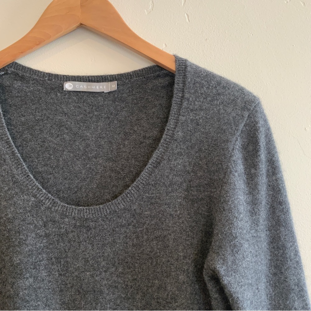 InCashmere Scoop Neck 3/4 Sleeve Cashmere Gray Sweater Top Size Medium - Picture 5 of 10